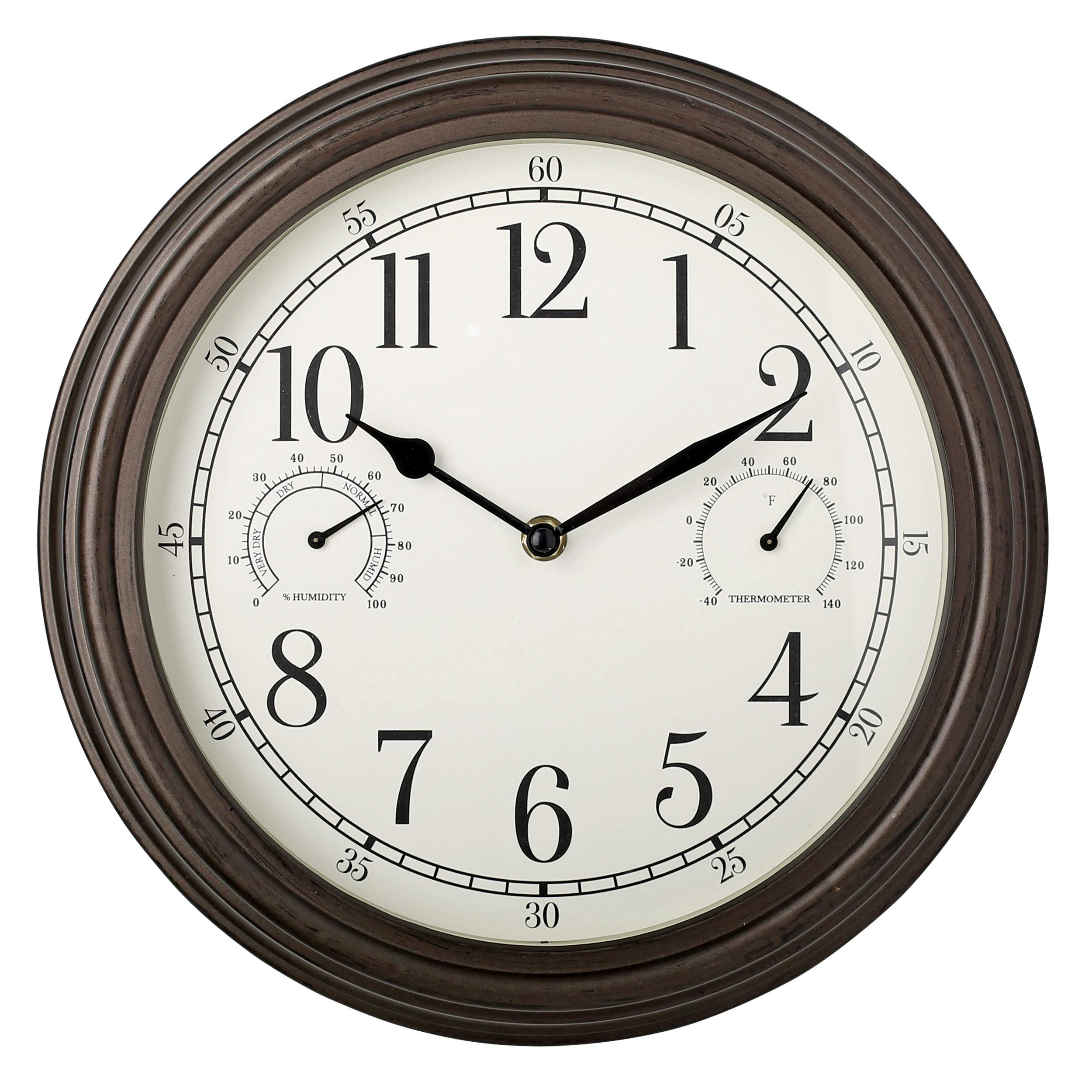 Westclox 12-inch outdoor wall clock bronze front view