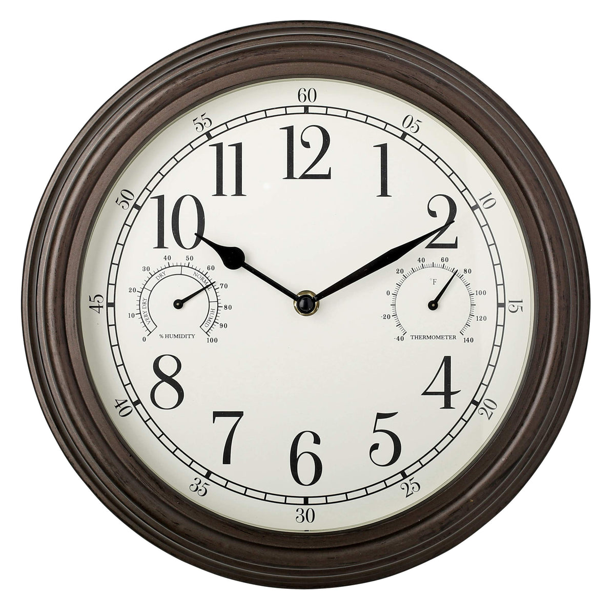 Westclox 12-inch outdoor wall clock bronze front view