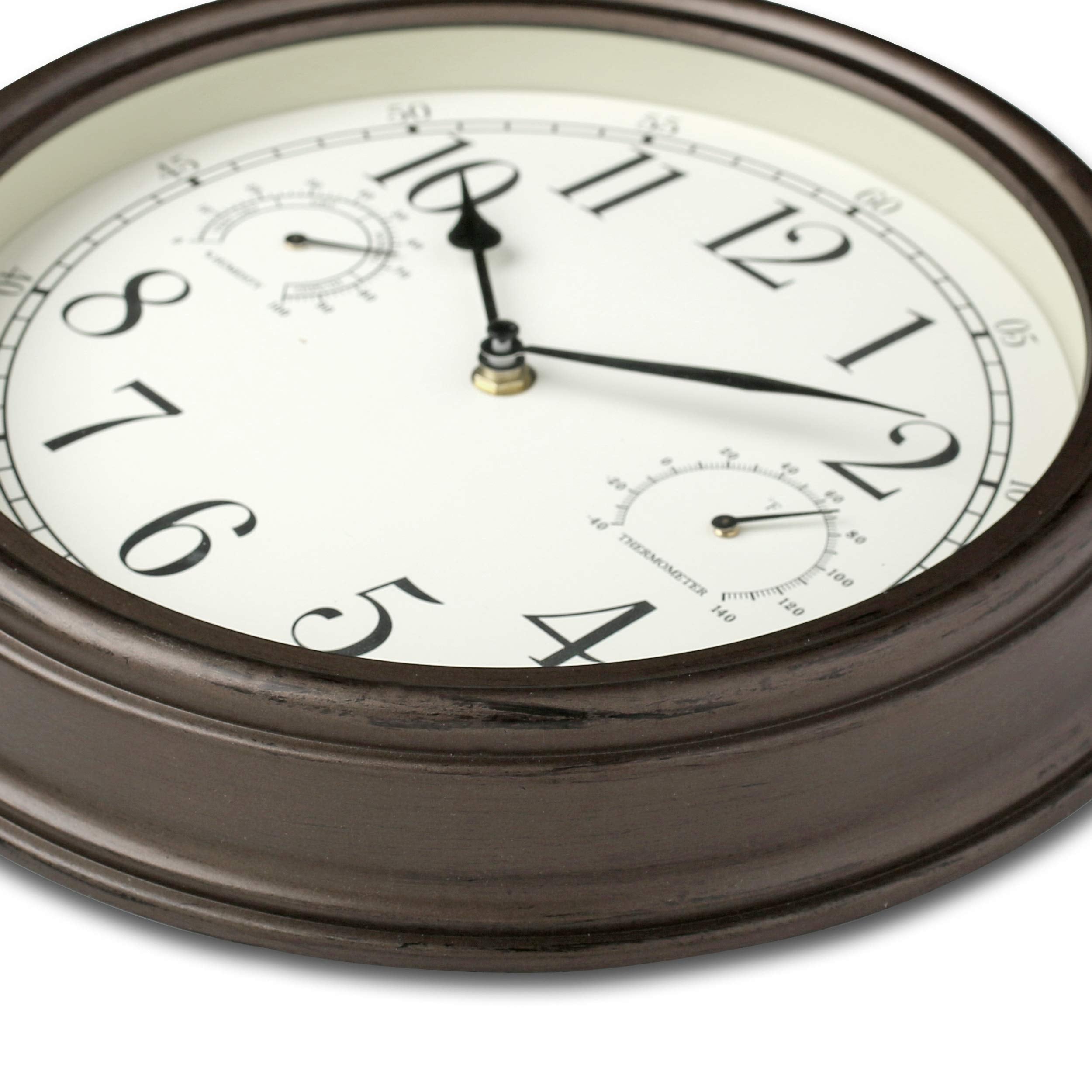 Westclox wall clock showing temperature and humidity dials