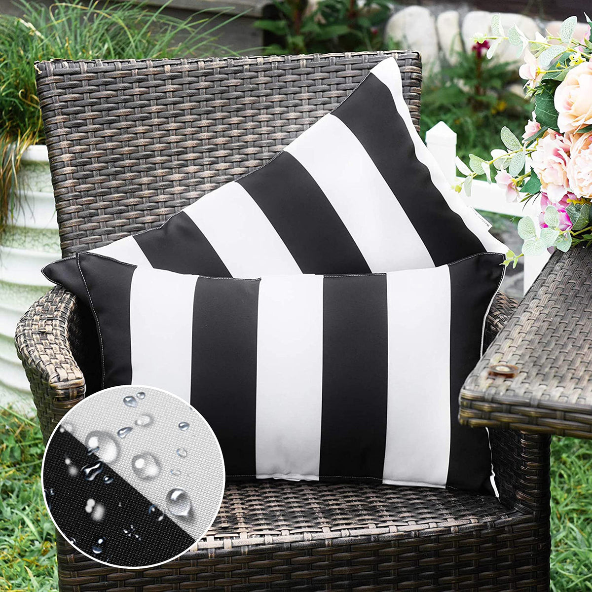 WESTERN HOME WH Outdoor Waterproof Striped Pillow Cover front view