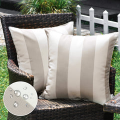 WESTERN HOME WH outdoor waterproof striped throw pillow cover front view, sand and white