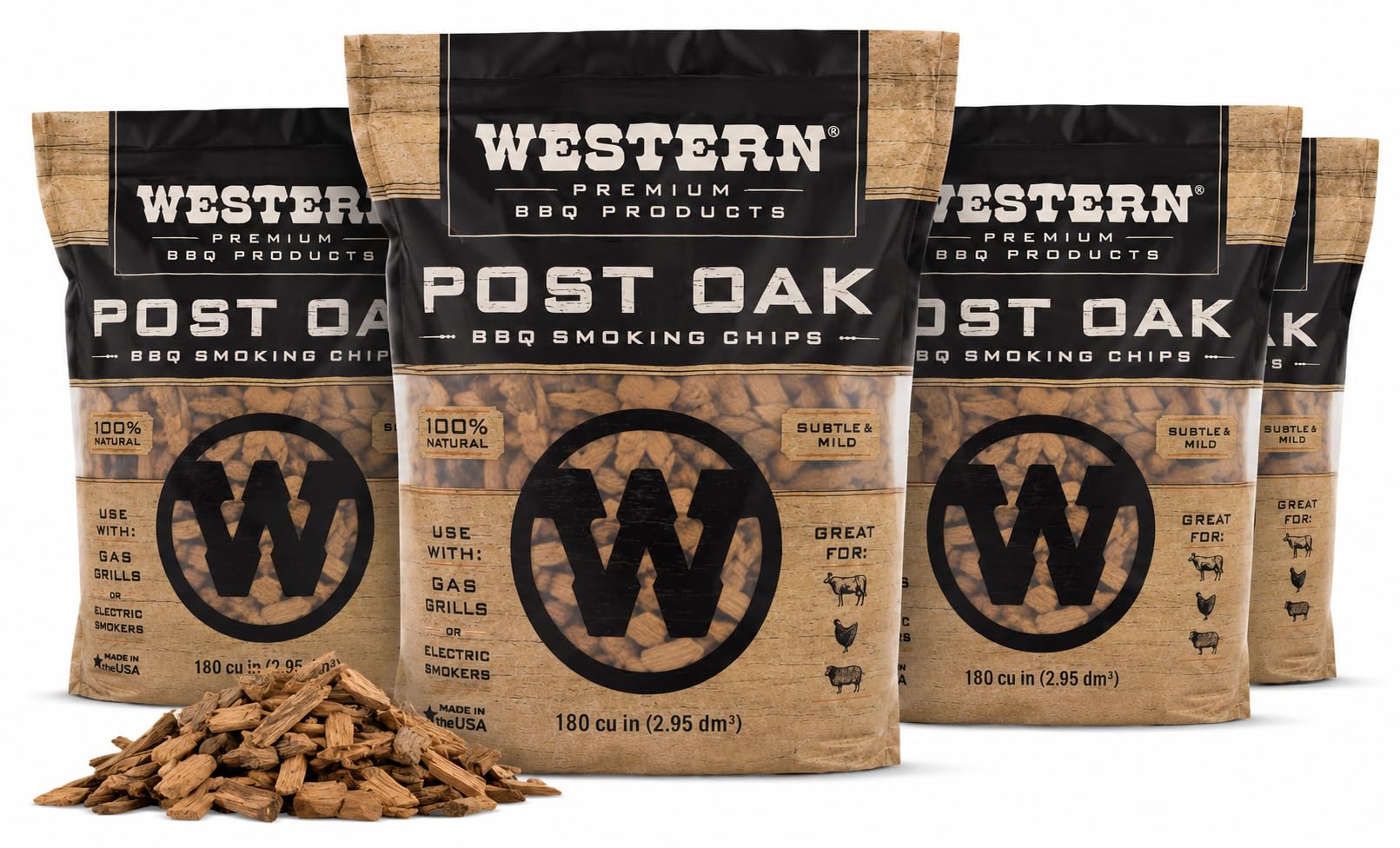 Western Post Oak BBQ Wood Chips 4 Pack front view