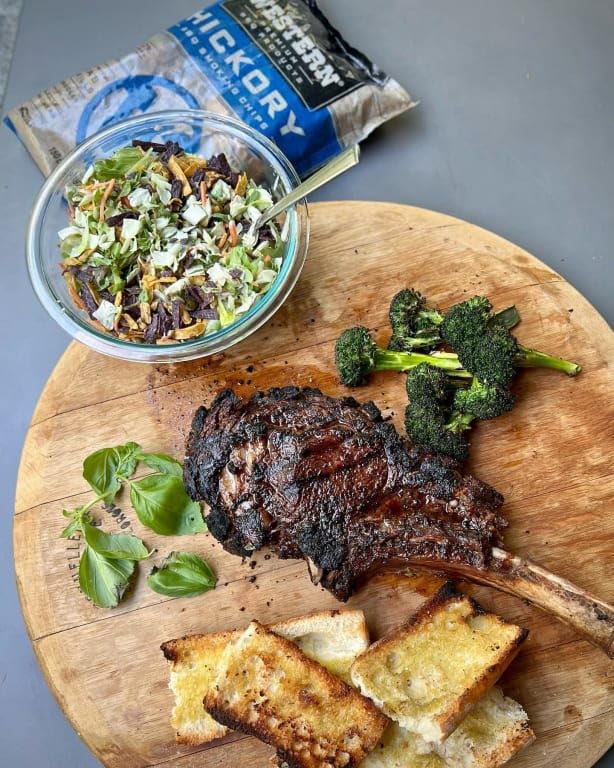 Western Post Oak BBQ Wood Chips cooking on grill