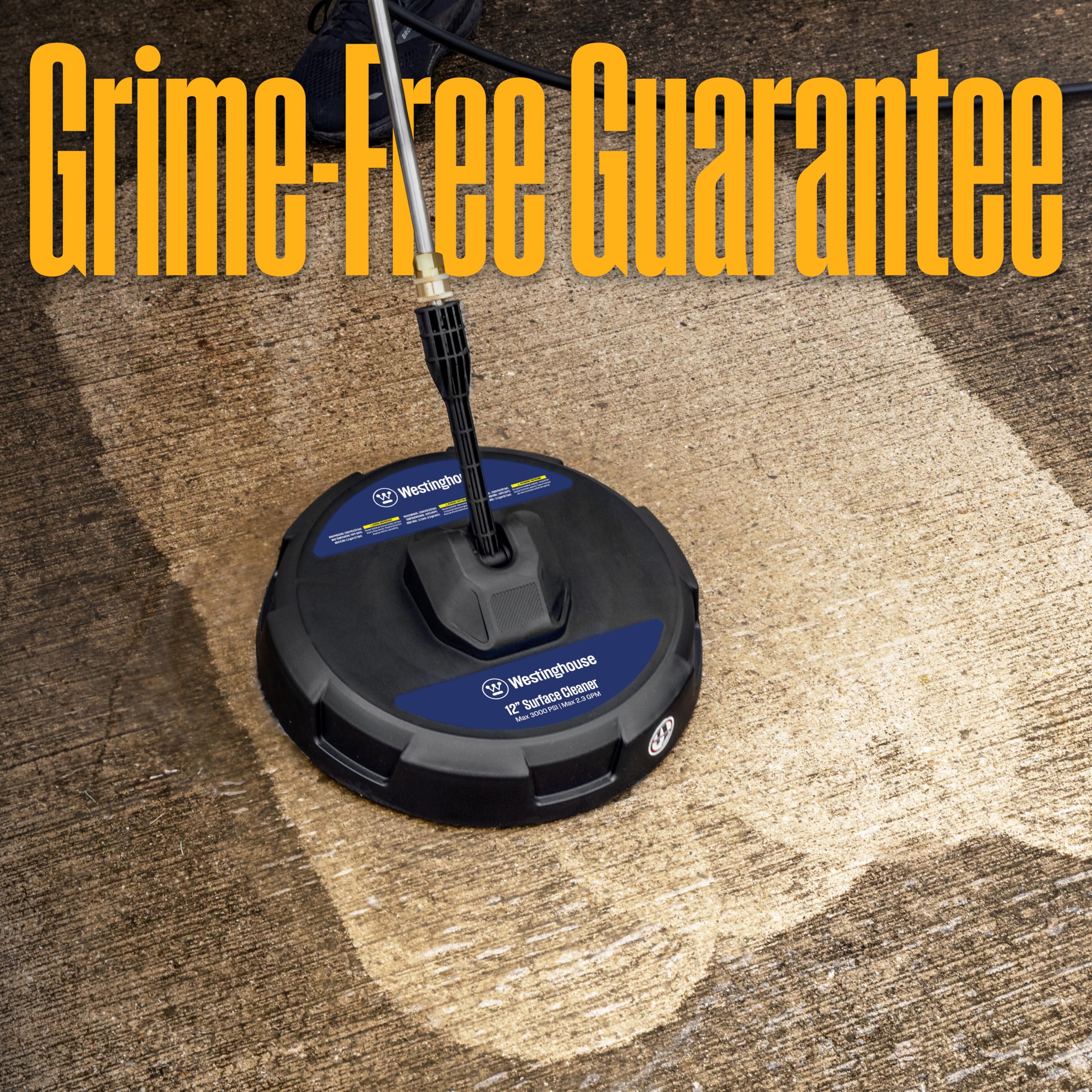 Westinghouse PWSC12 pressure washer surface cleaner showing splash-free skirt