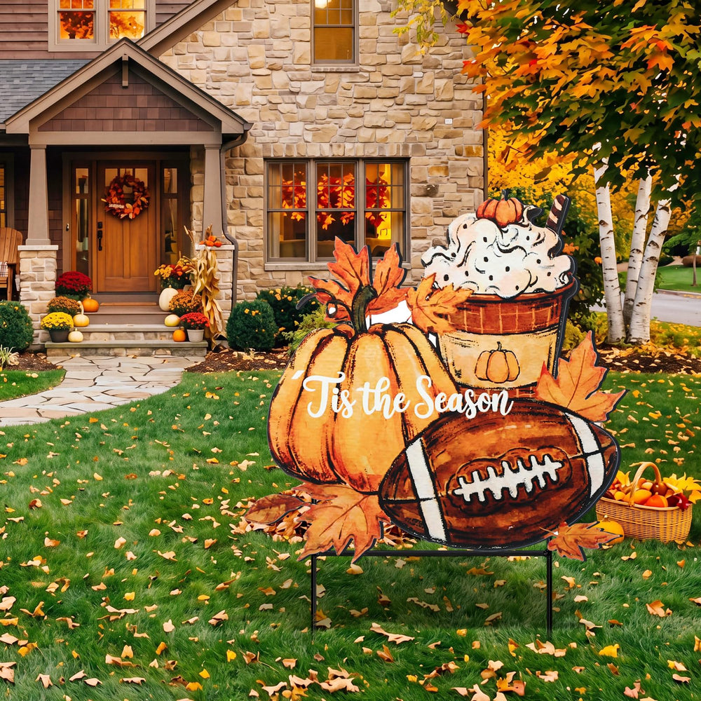 Weysat Fall Pumpkin Yard Sign in a festive outdoor arrangement
