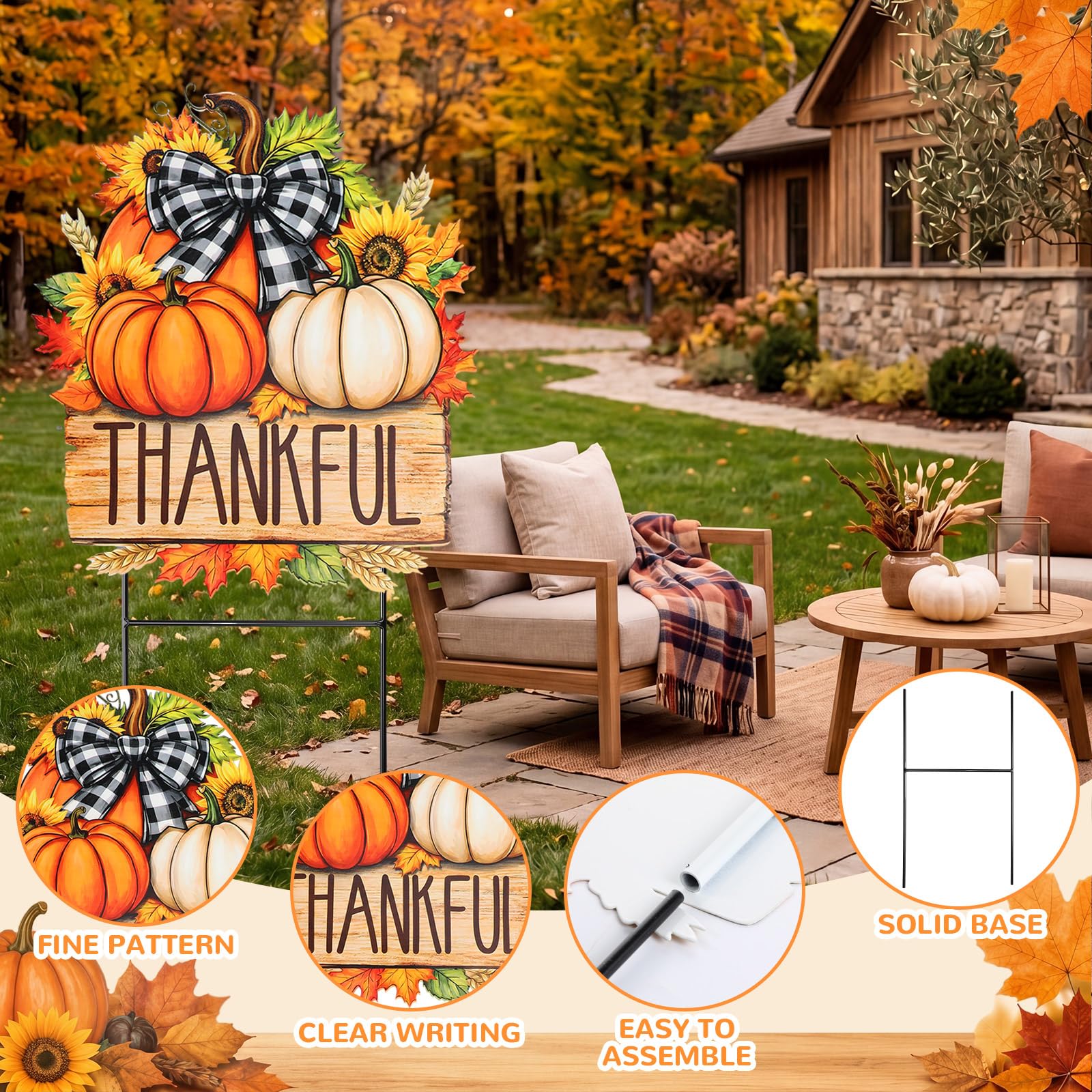 Weysat Pumpkin Yard Sign with leaf and vine details