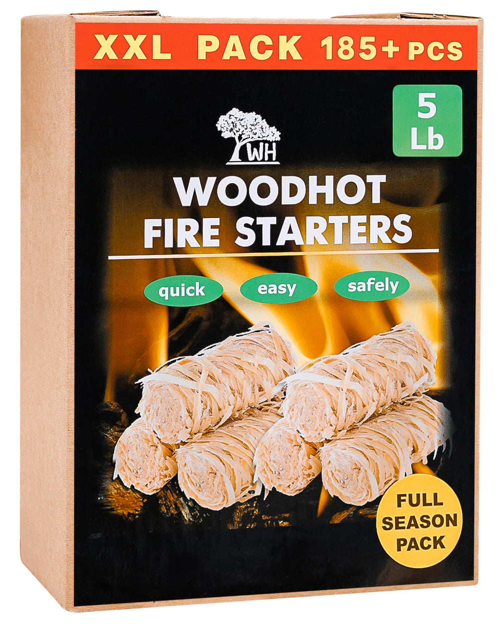 WH Natural Fire Starters 5 lb box with 185 pieces front view