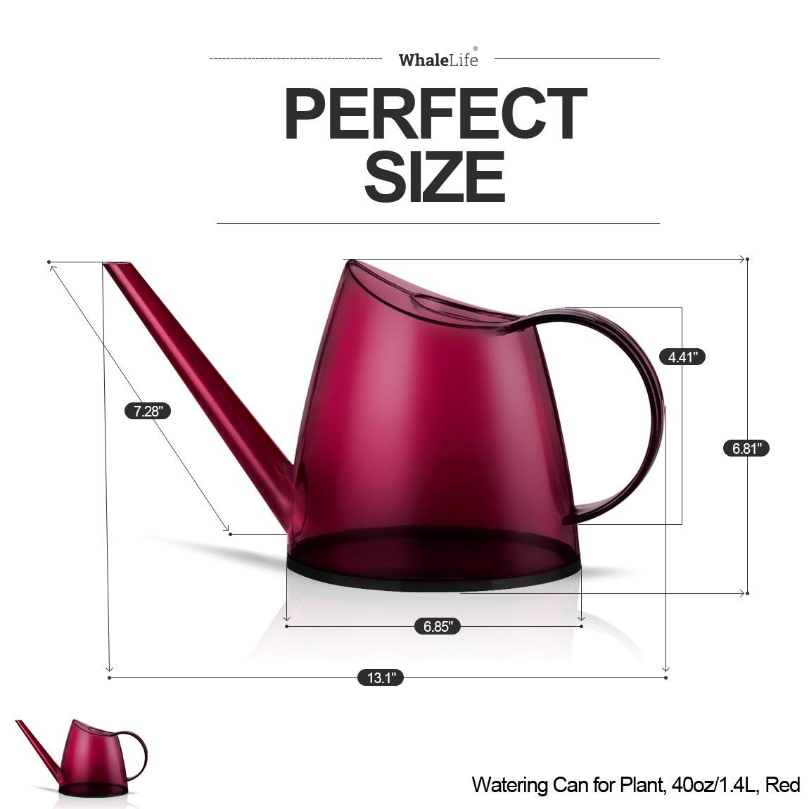WhaleLife 1.4L Indoor Watering Can with ergonomic handle