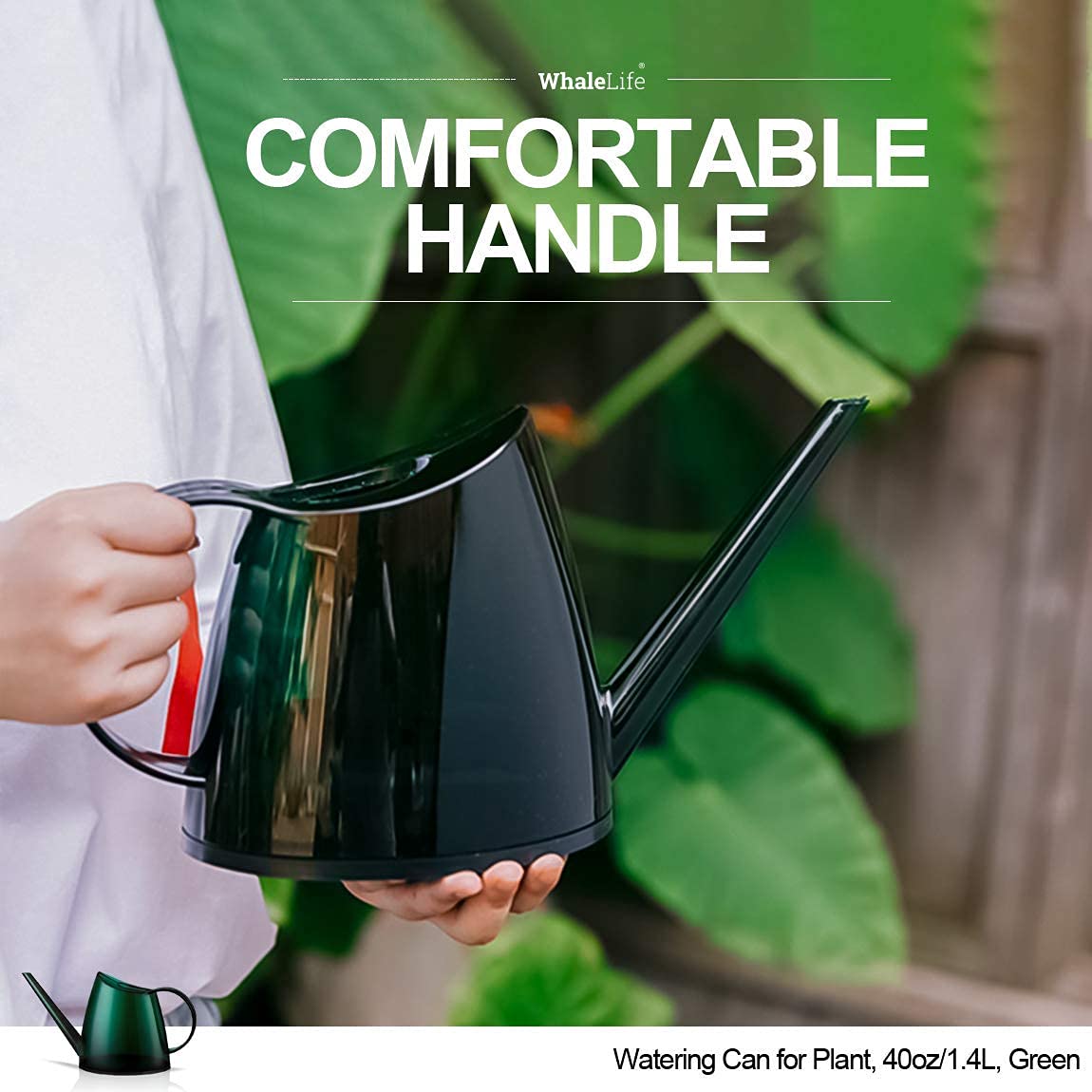 WhaleLife watering can ergonomic handle close-up
