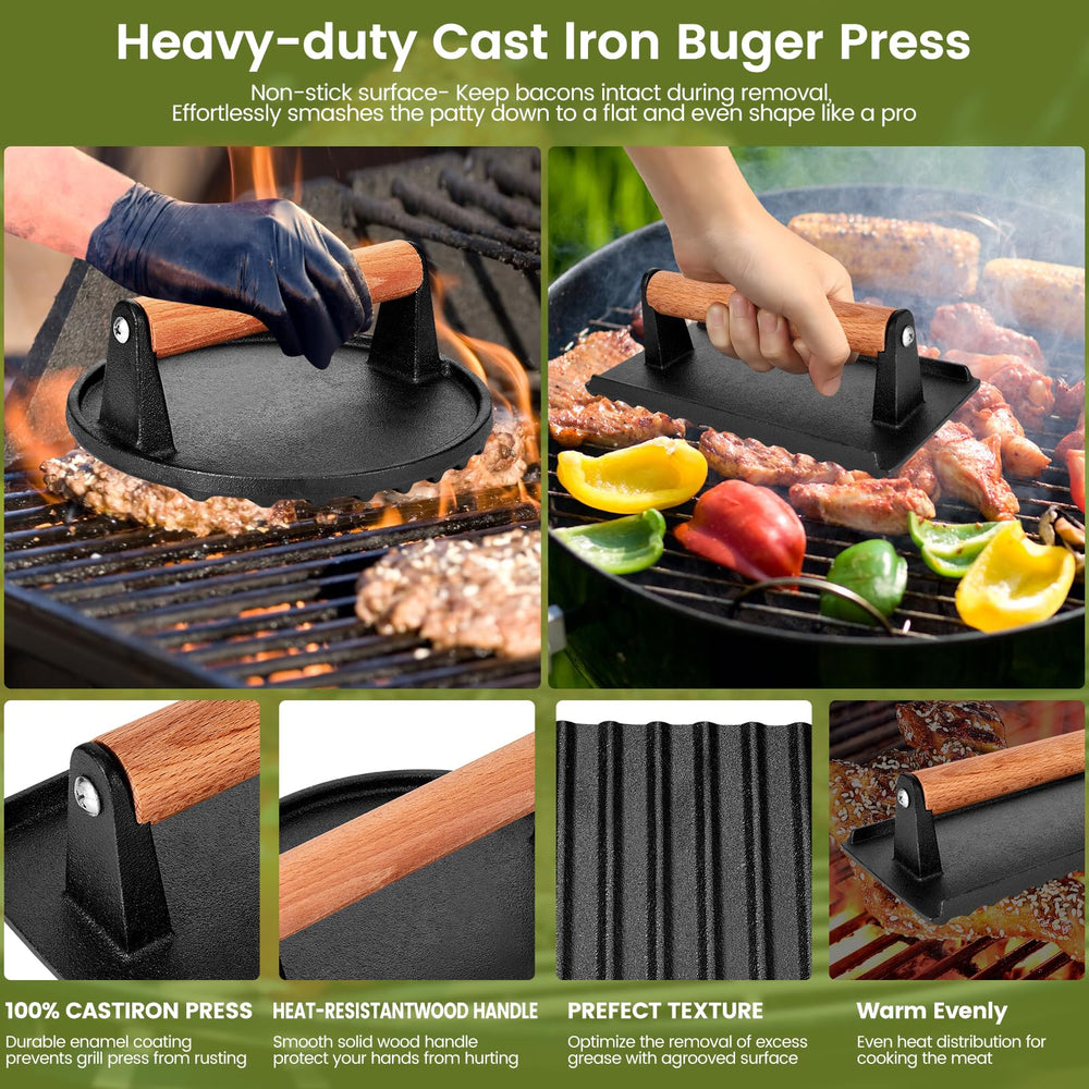 Whaleme Burger Press in use with sizzling meat