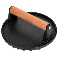 Whaleme Smashed Burger Press front view with wooden handle