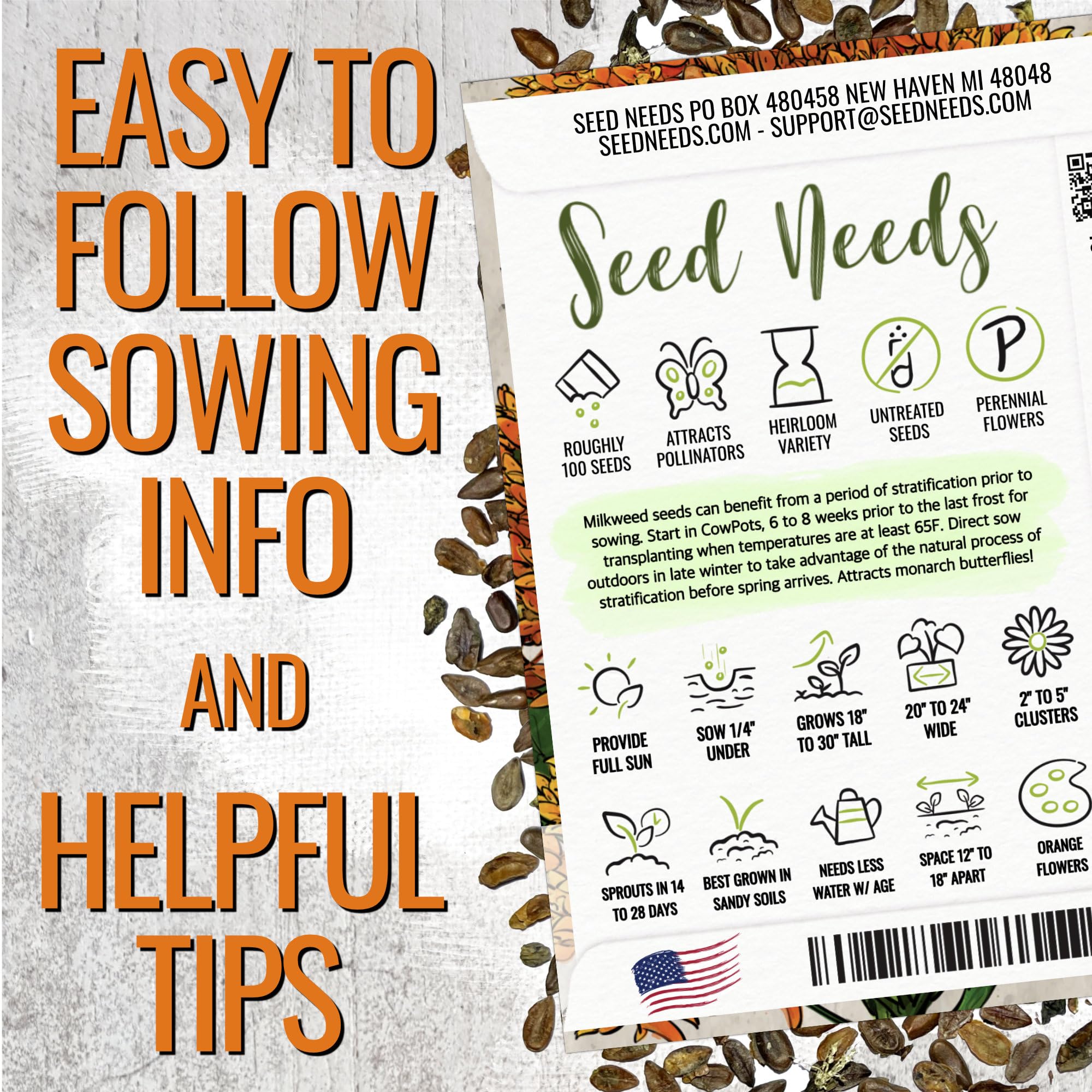White Swamp Milkweed Seeds packet from Seed Needs