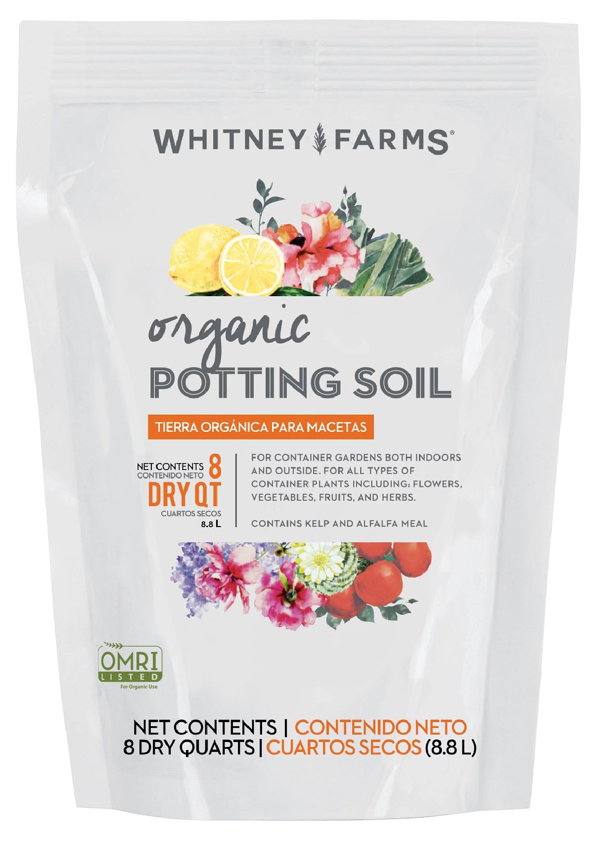 Whitney Farms Organic Potting Soil 8 qt bag front view