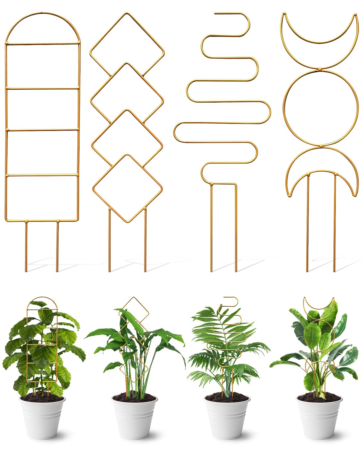 Whtawtaw 4 Pack Indoor Climbing Plant Trellis in Gold