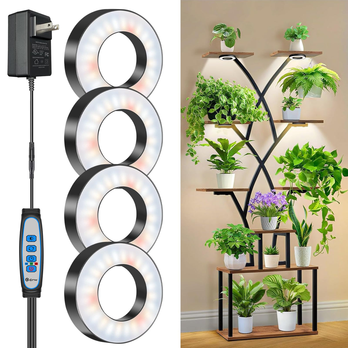 Wiaxulay Grow Lights for Indoor Plants, full spectrum with 4 heads