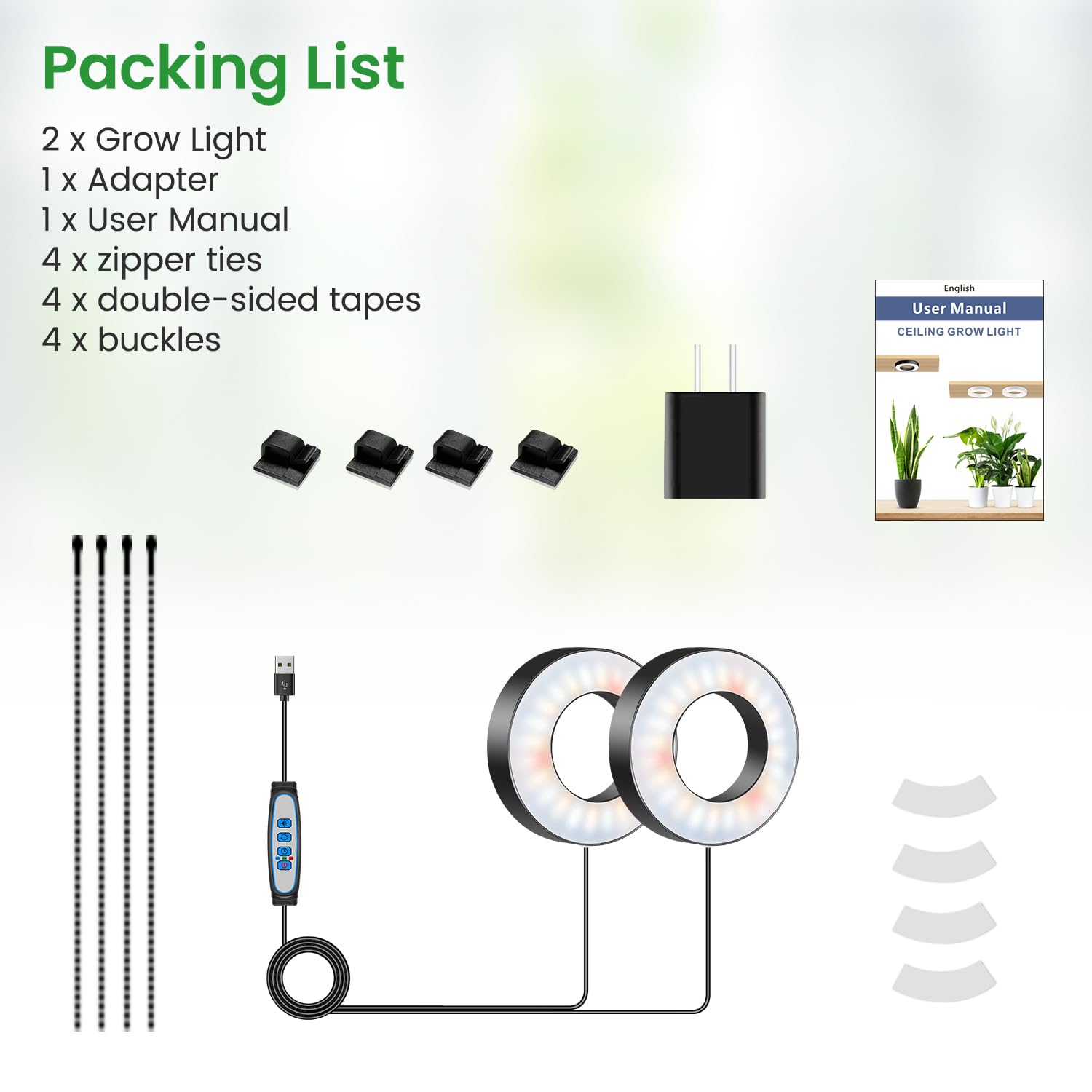 Wiaxulay grow lights packaging with manual and adapter