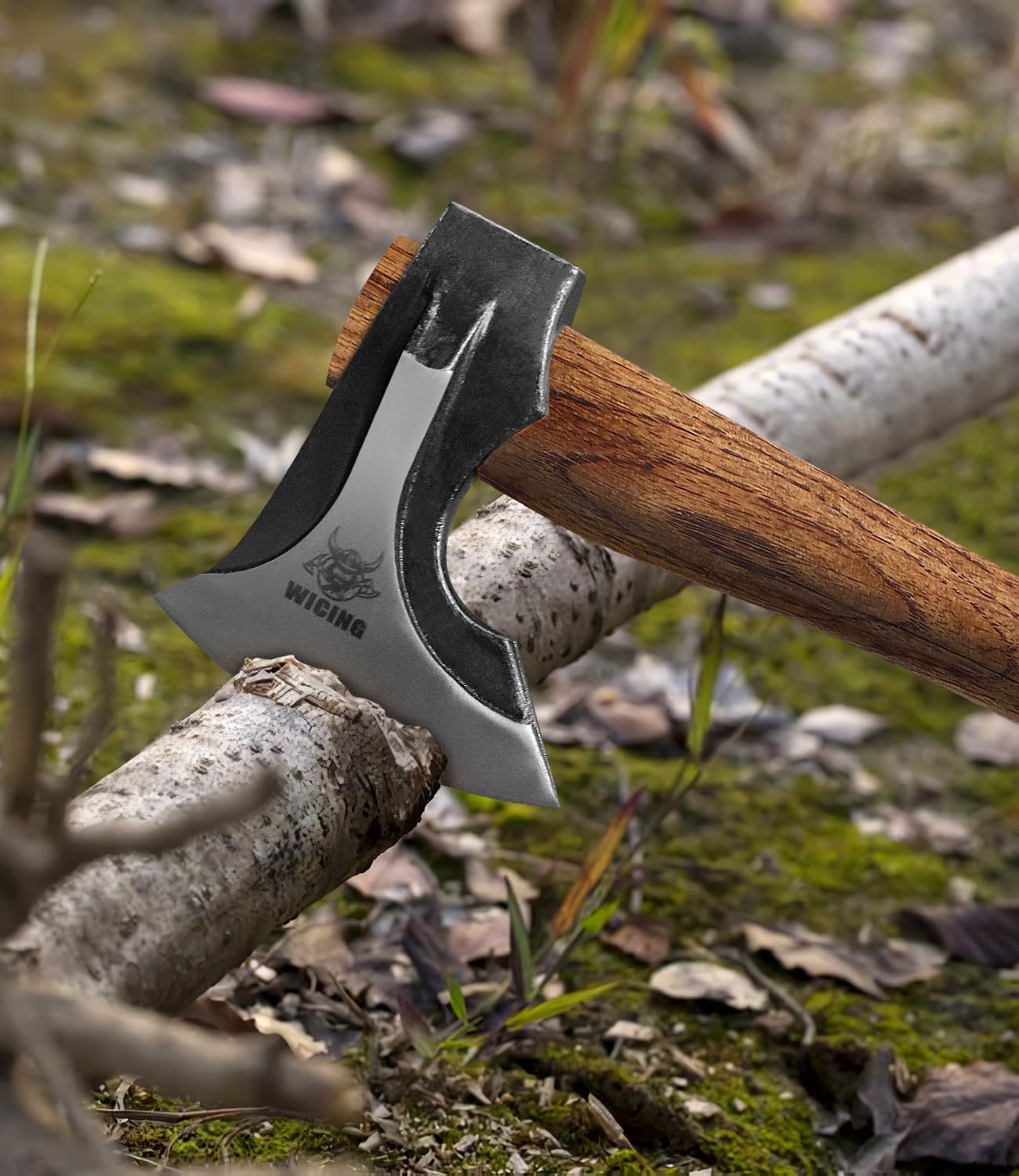 WICING Camping Hatchet with sharpening stone and leather sheath
