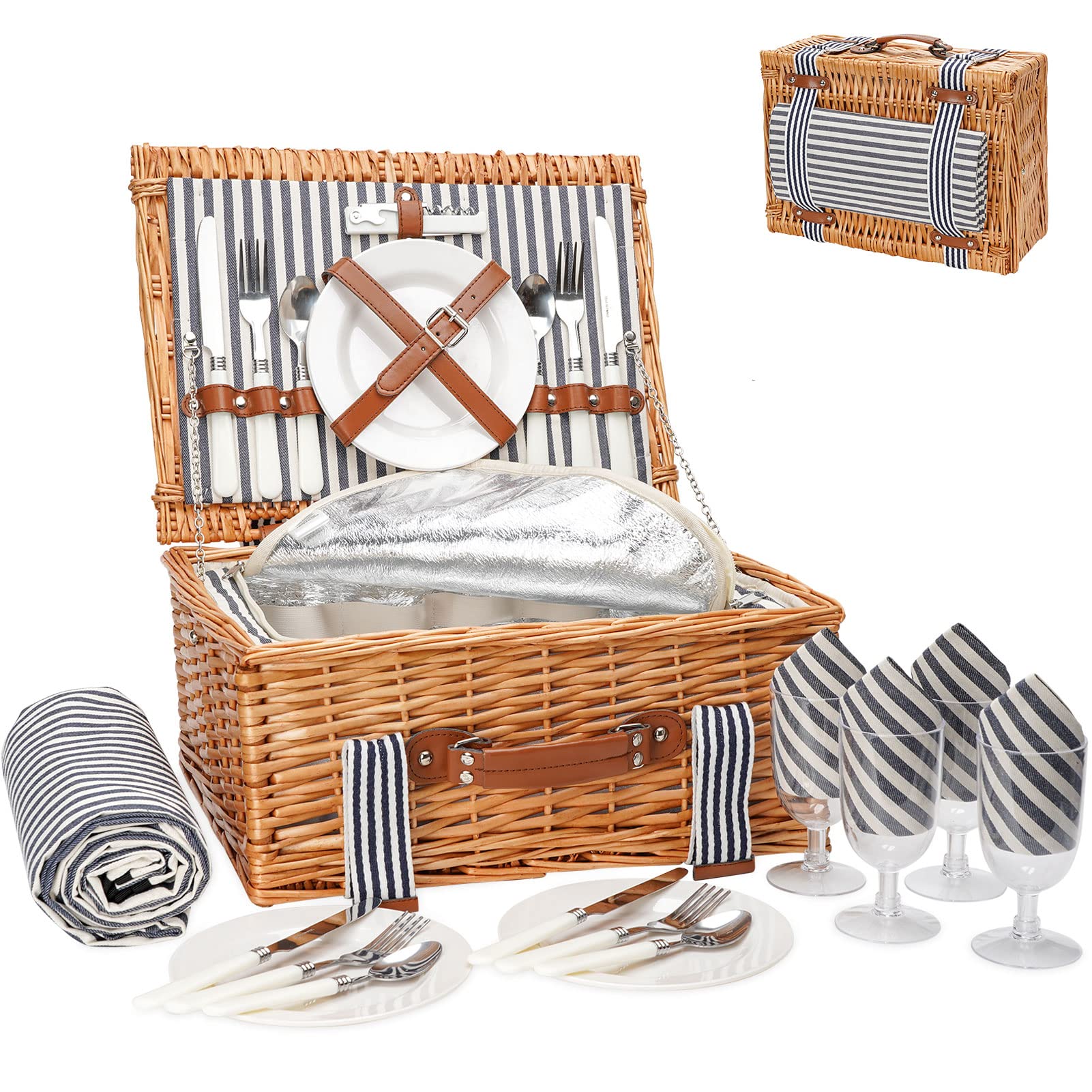 WICKERLAND picnic basket set with blanket and cooler