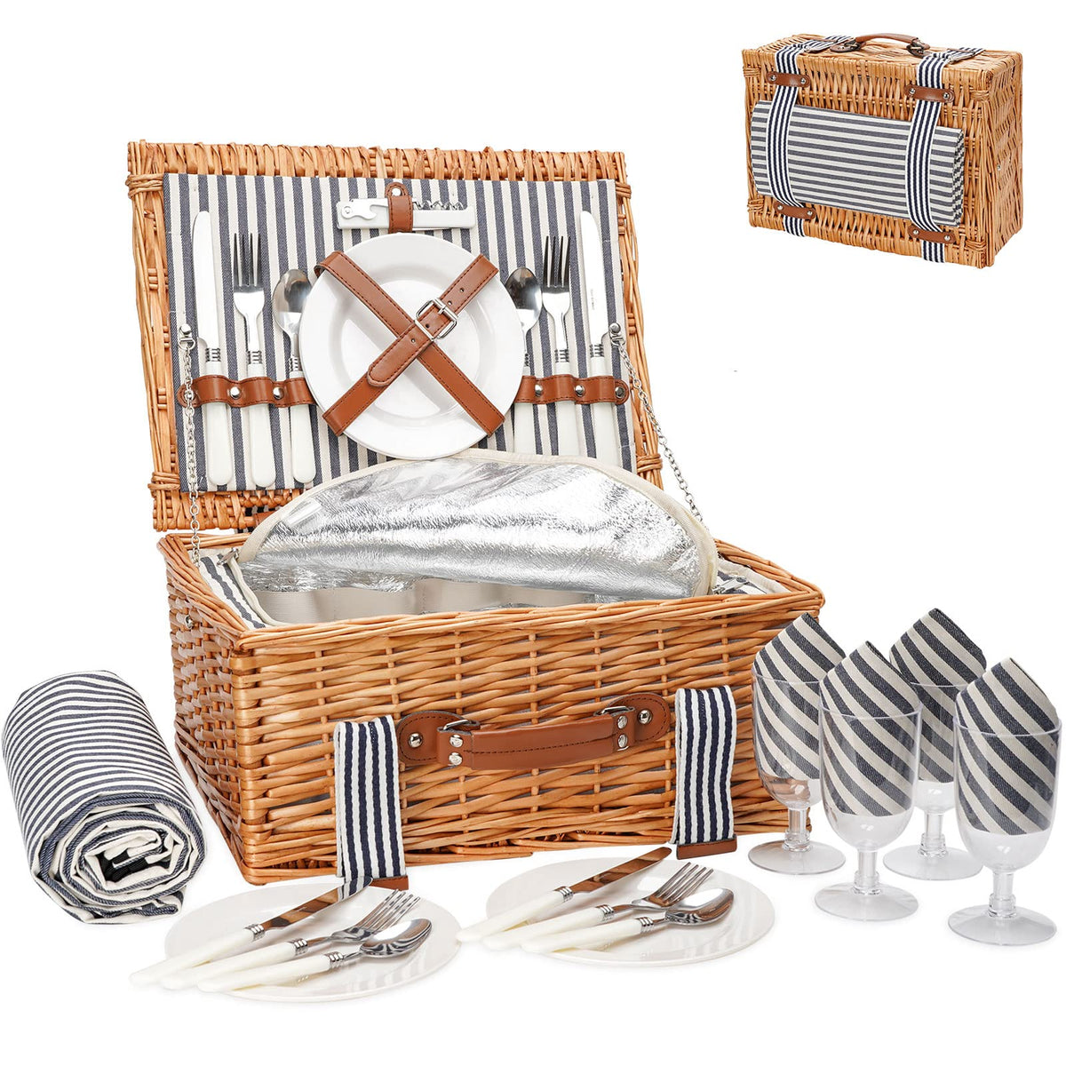 WICKERLAND picnic basket set with blanket and cooler