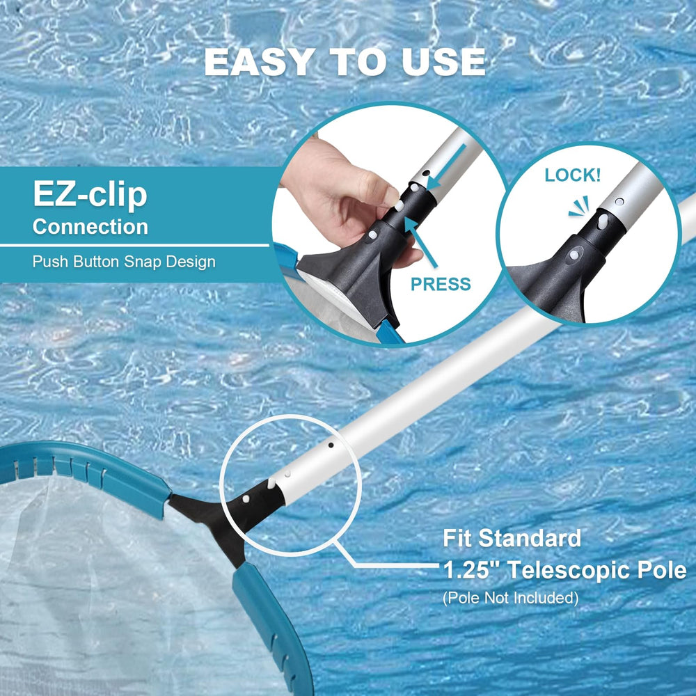 Wide front lip of POOLWHALE skimmer net for easy debris collection