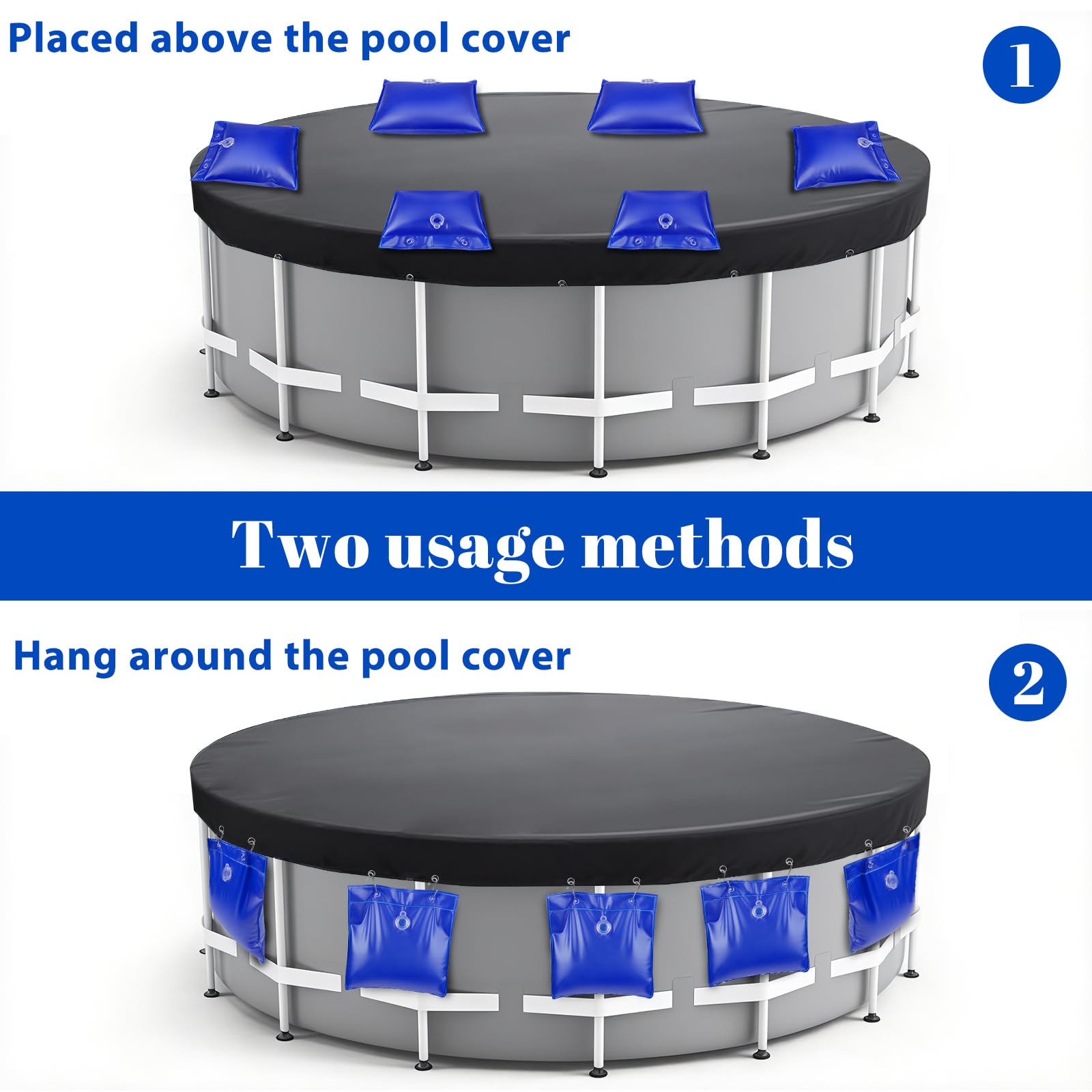 Wide inlet of UQM pool cover weight for easy filling