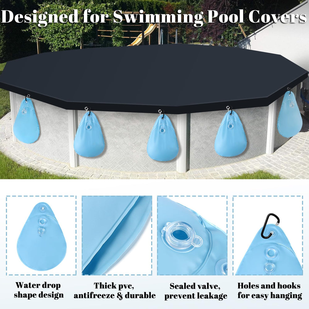 Wide mouth design of UQM pool cover weights for easy filling