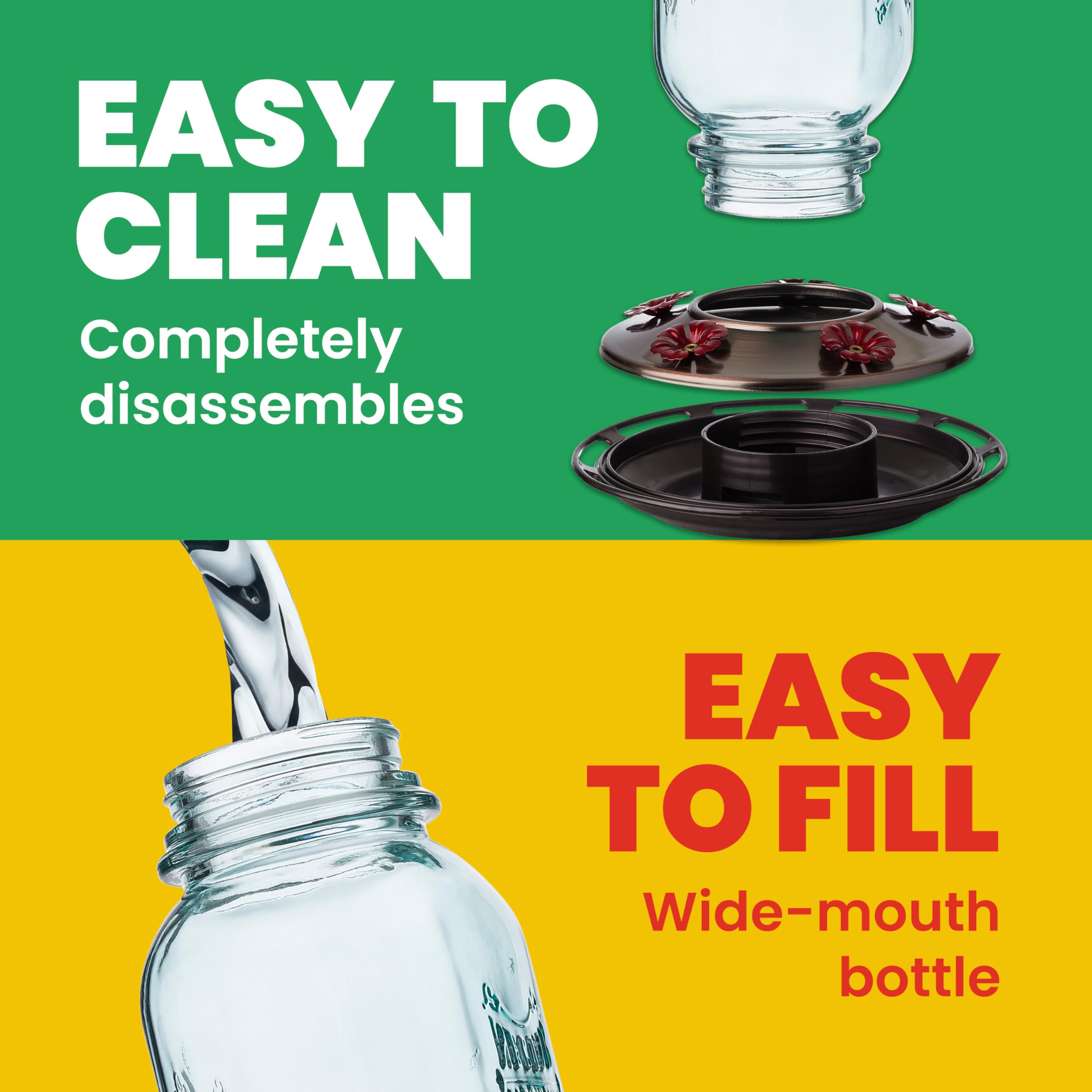 Wide opening of the More Birds Mason Jar Hummingbird Feeder for easy filling