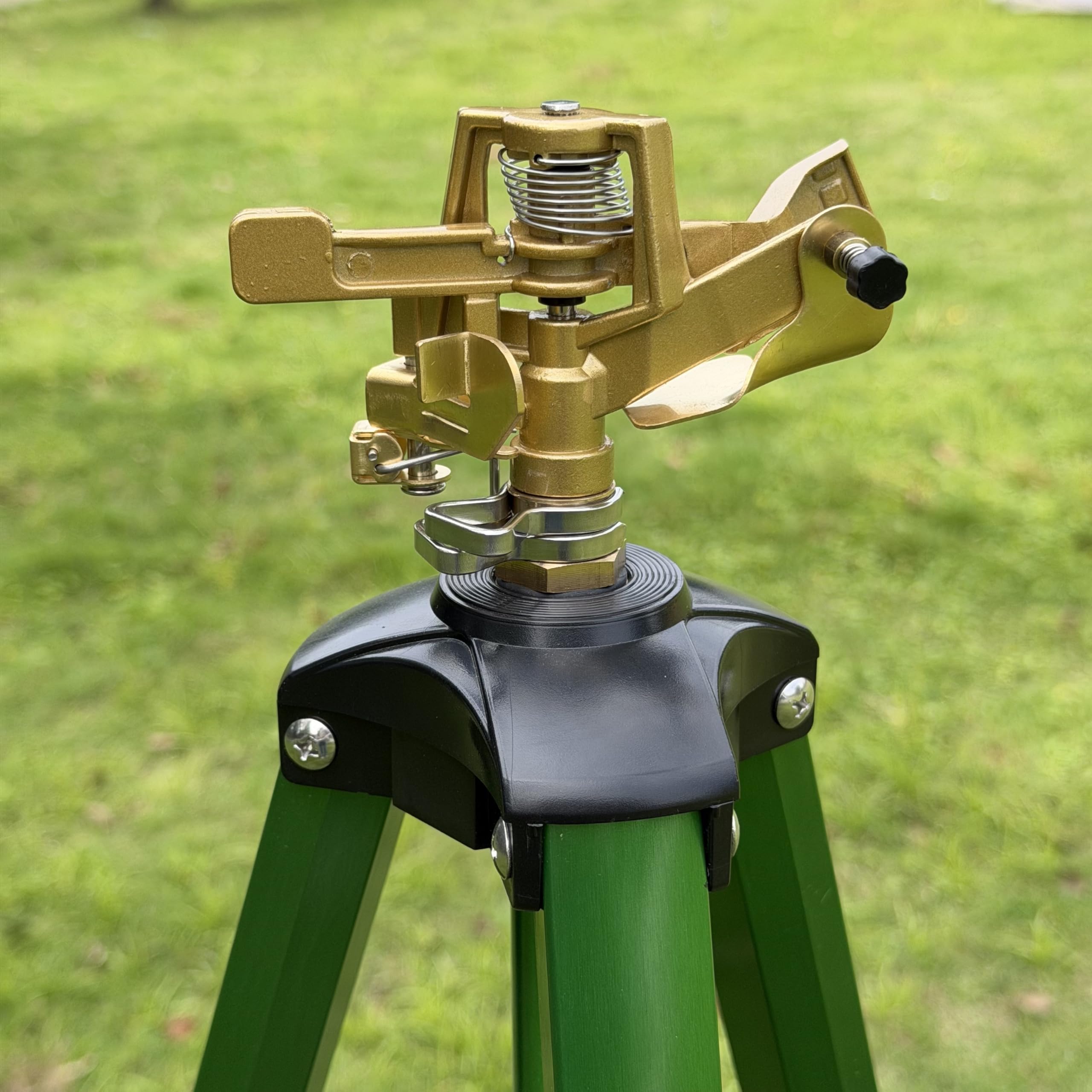Wide view of Cheerwater tripod sprinkler with 360-degree coverage