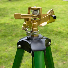Wide view of Cheerwater tripod sprinkler with 360-degree coverage