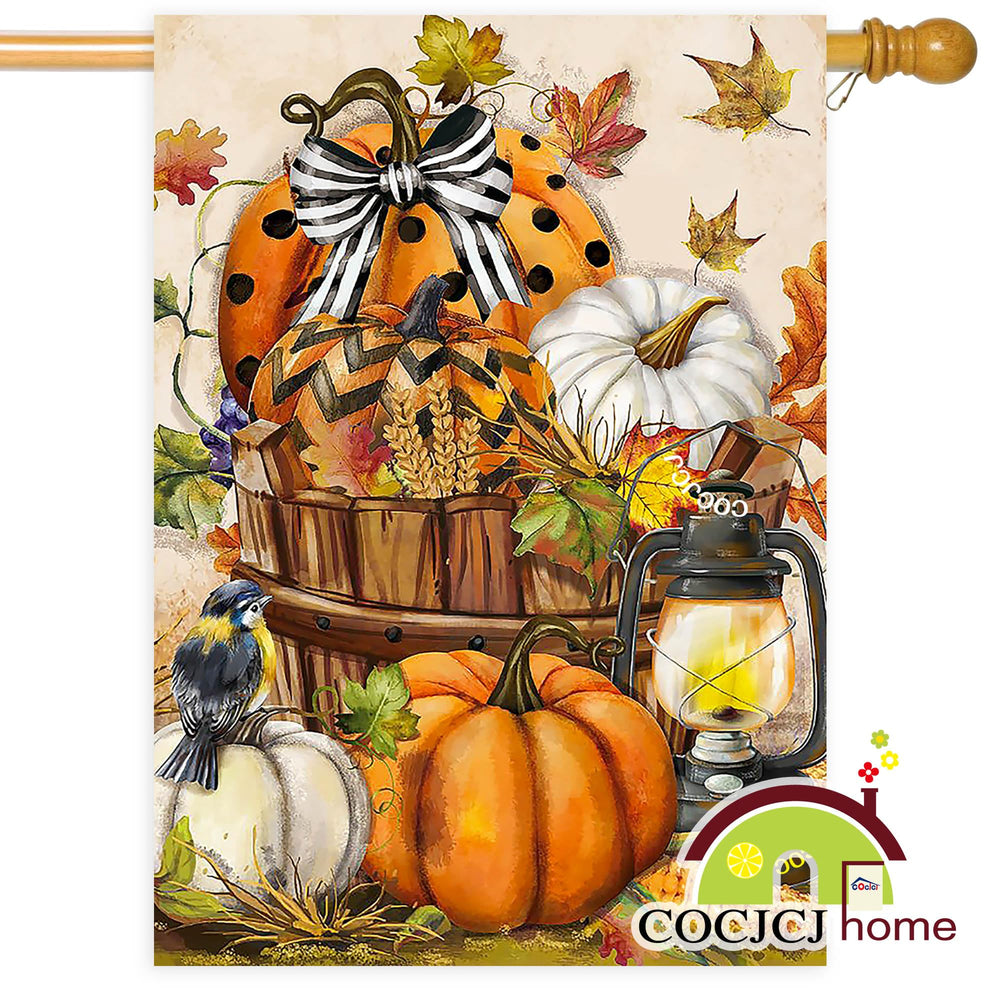 Wide view of COCJCJ garden flag in outdoor setting