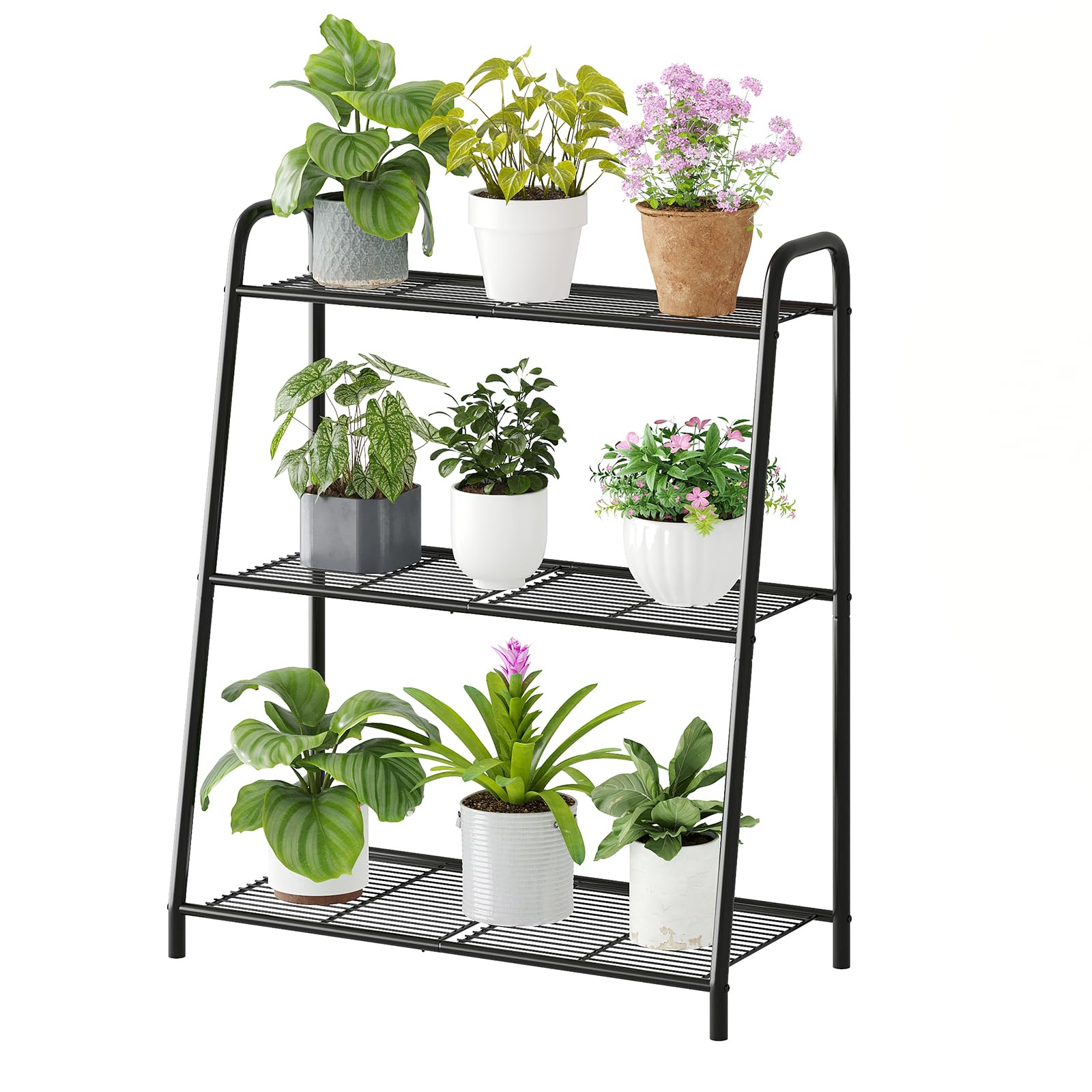 Wieghda 3-Tier Corner Plant Stand front view in black