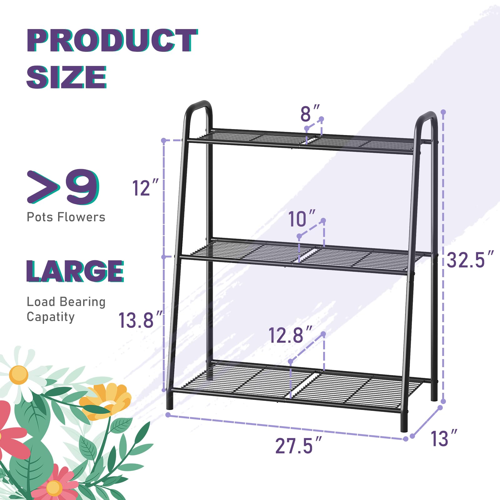 Wieghda plant stand side view showing three tiers