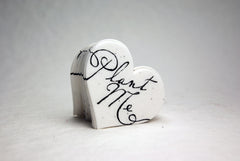 Wildflower Seed Paper Heart Tag planted in soil with sprouting flowers