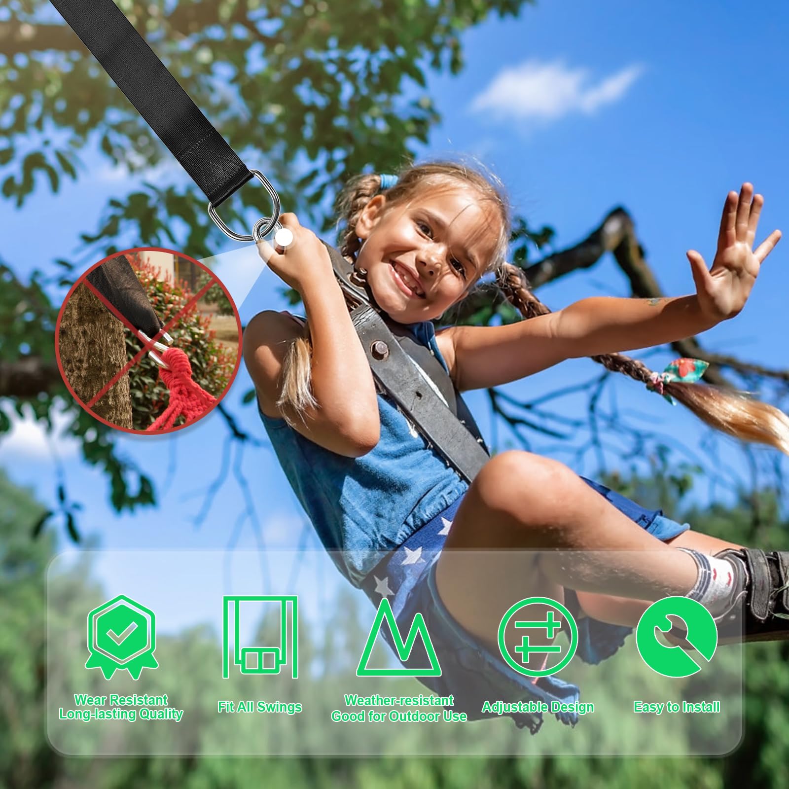 WILDJUE Tree Swing Hanging Straps displayed outdoors with swing