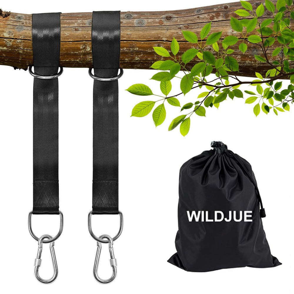 WILDJUE Tree Swing Hanging Straps Kit front view with black straps