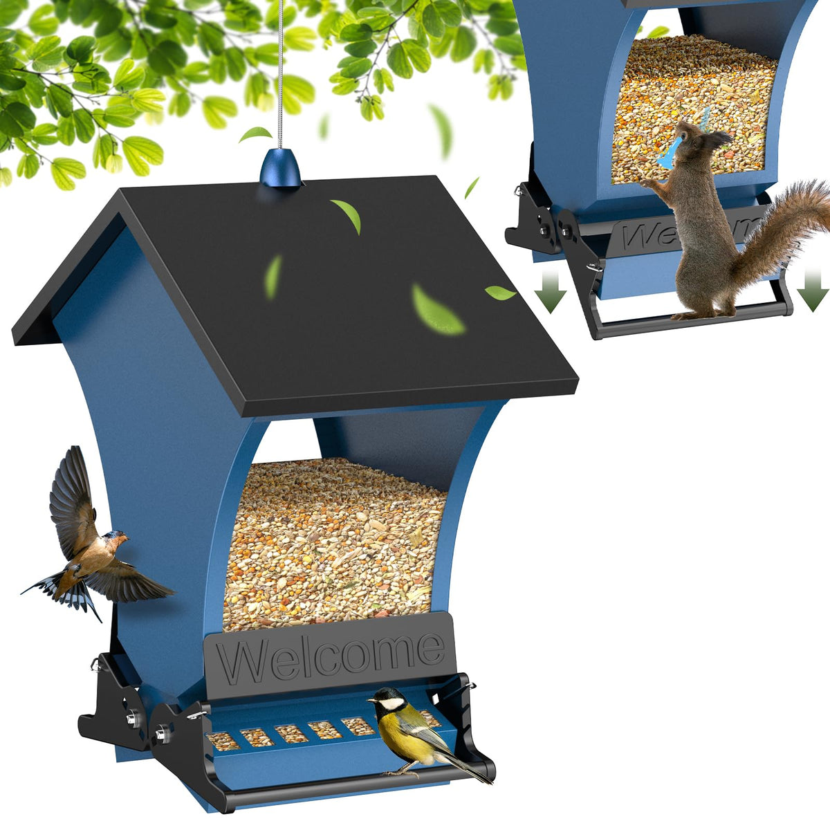 Wildpark Squirrel Proof Bird Feeder front view in blue