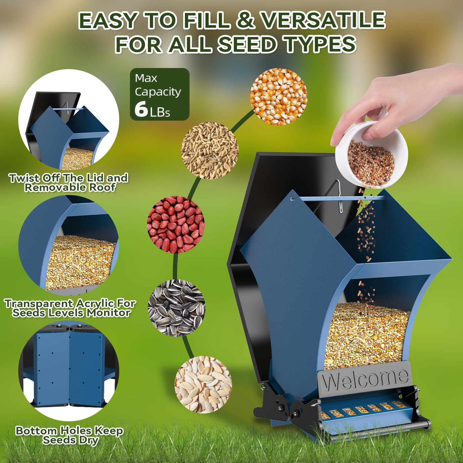 Wildpark Squirrel Proof Bird Feeder with vibrant seed visibility