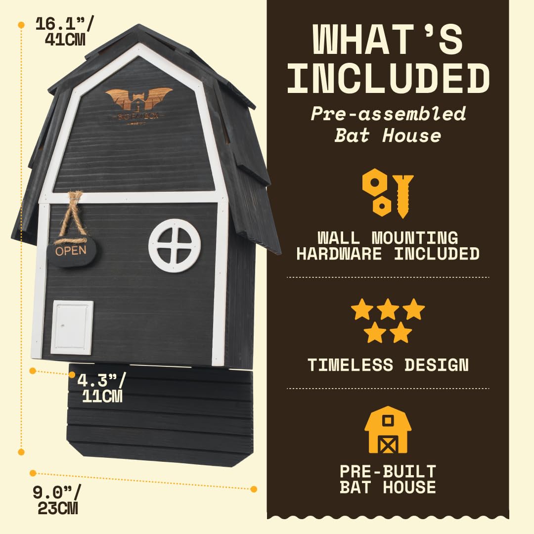 WildYard Big Bat Barn Junior black bat house mounted on a wall