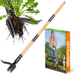 WilFiks Weed Puller Tool front view showing 44-inch bamboo handle