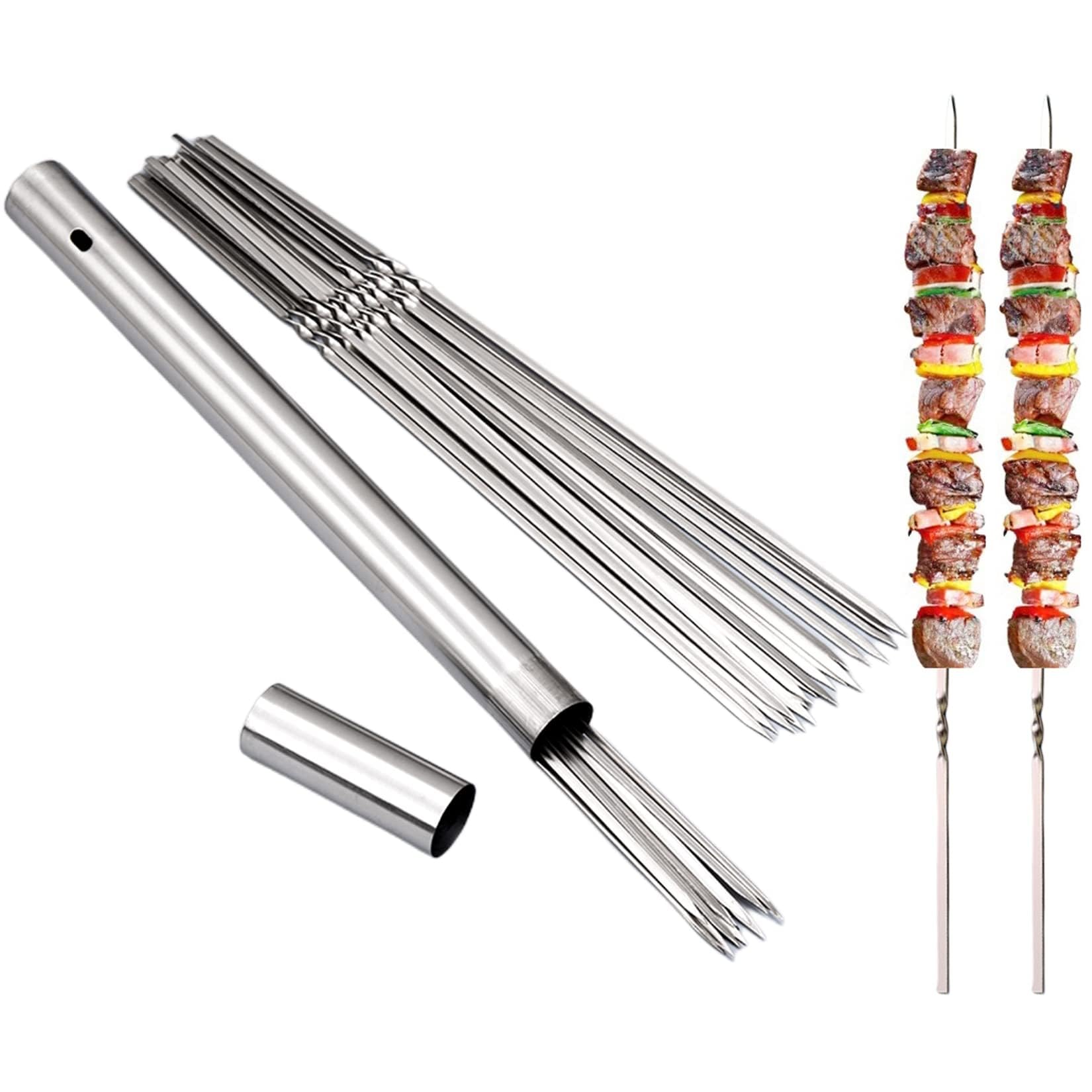 WILLBBQ 304 Stainless Steel Flat Skewers 20PCS set in storage tube