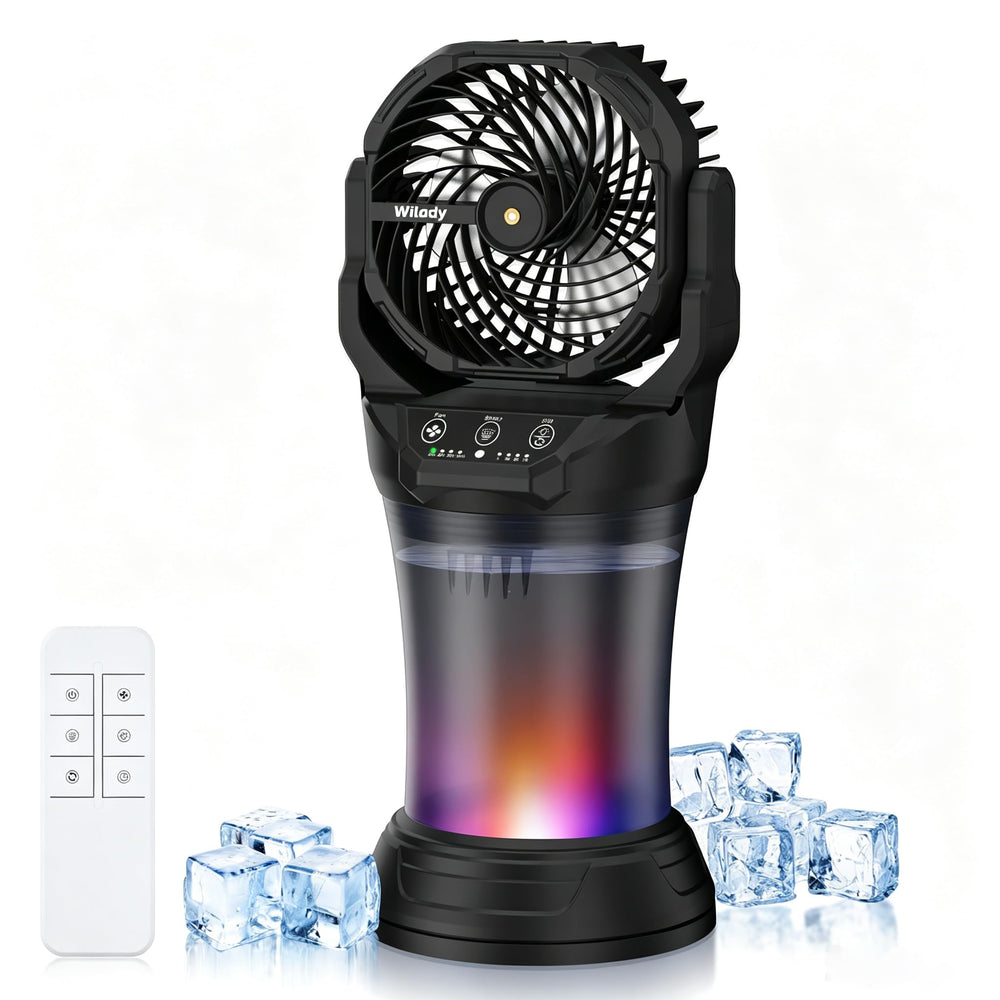 Wilody Misting Fan portable camping fan front view with 2L water tank