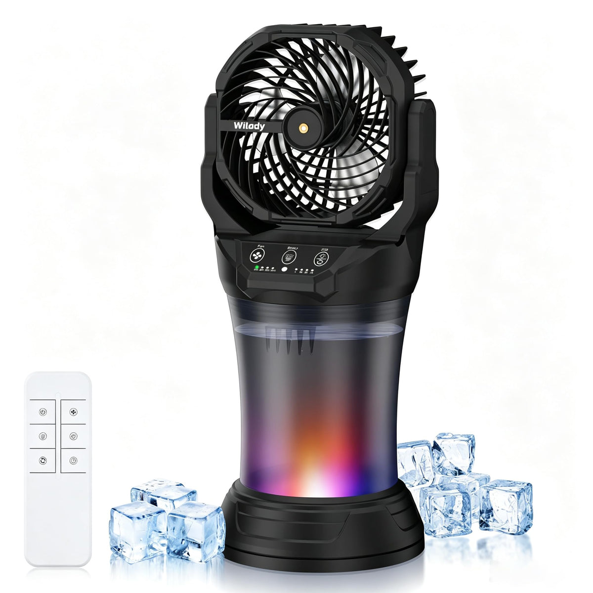 Wilody Misting Fan portable camping fan front view with 2L water tank
