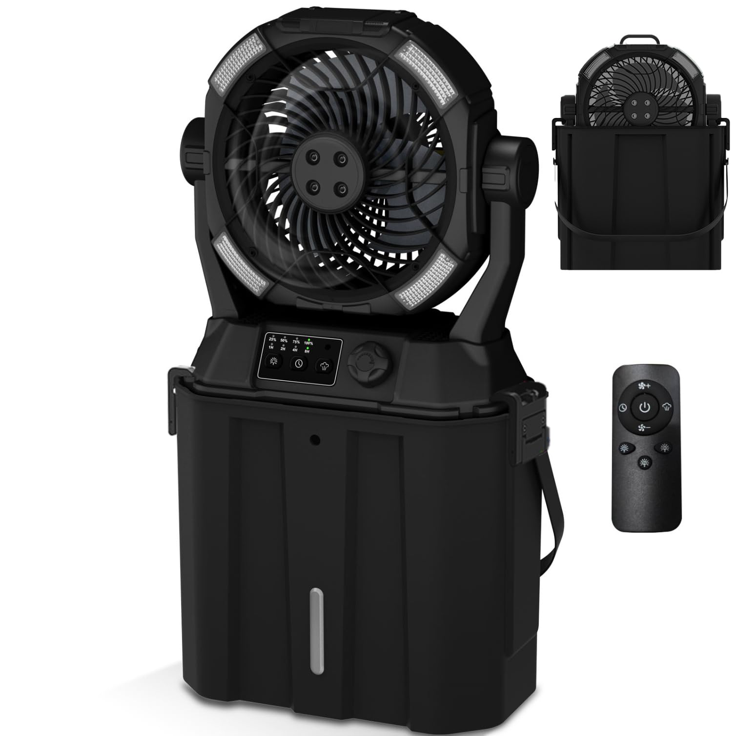 Wilody Portable Misting Fan front view in Jet Black