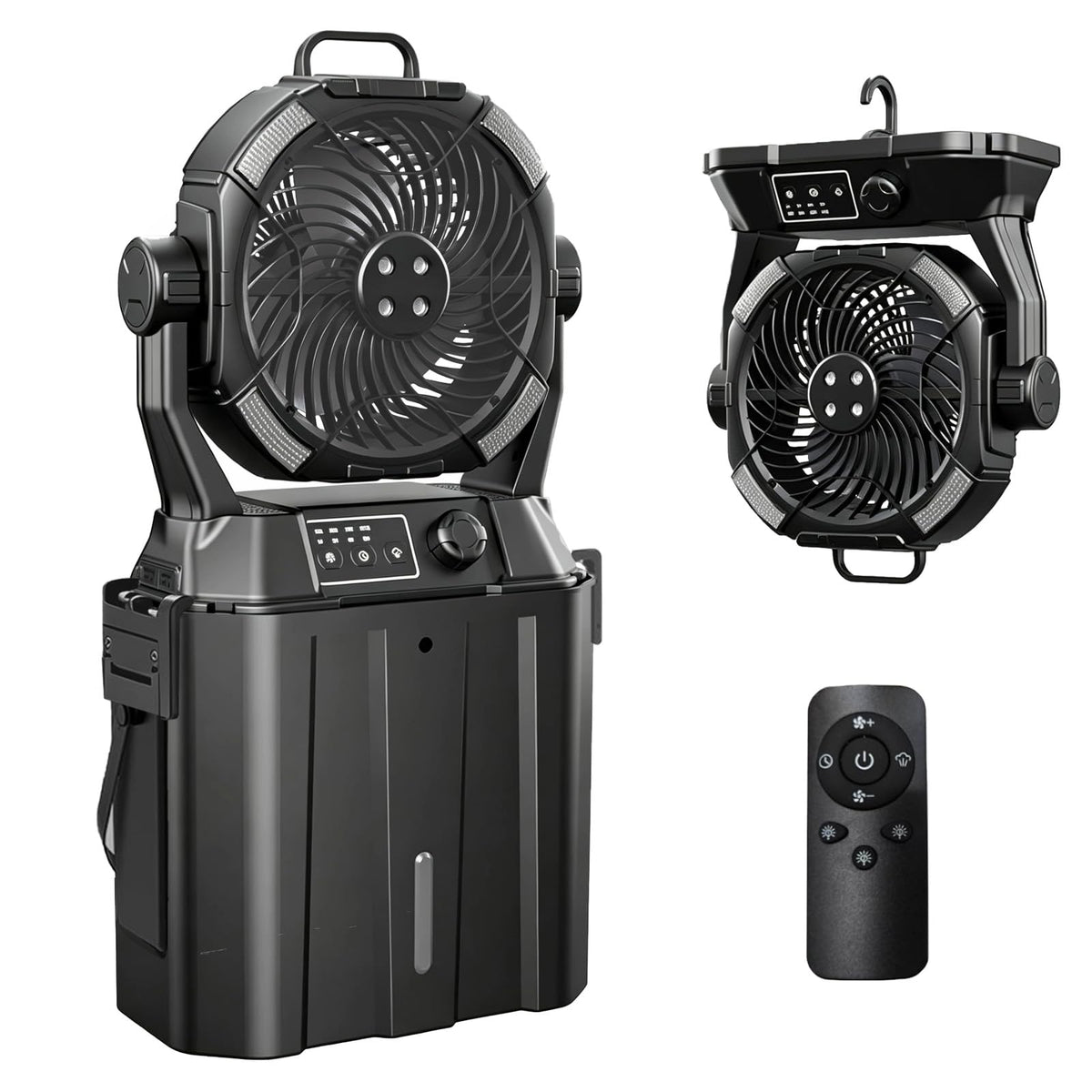 Wilody Portable Misting Fan with remote control and LED lights, black