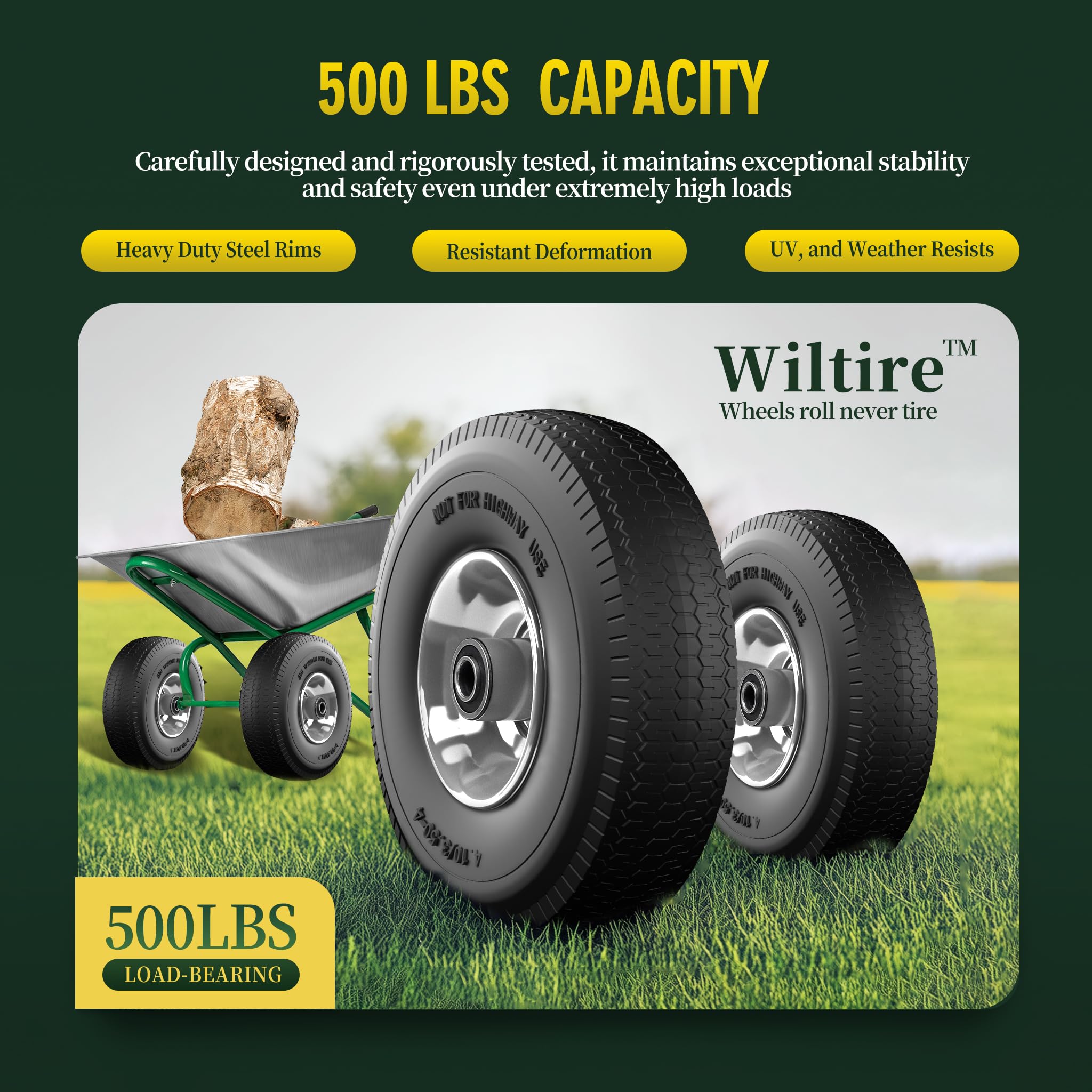 Wiltire 10-inch tire side view highlighting solid construction