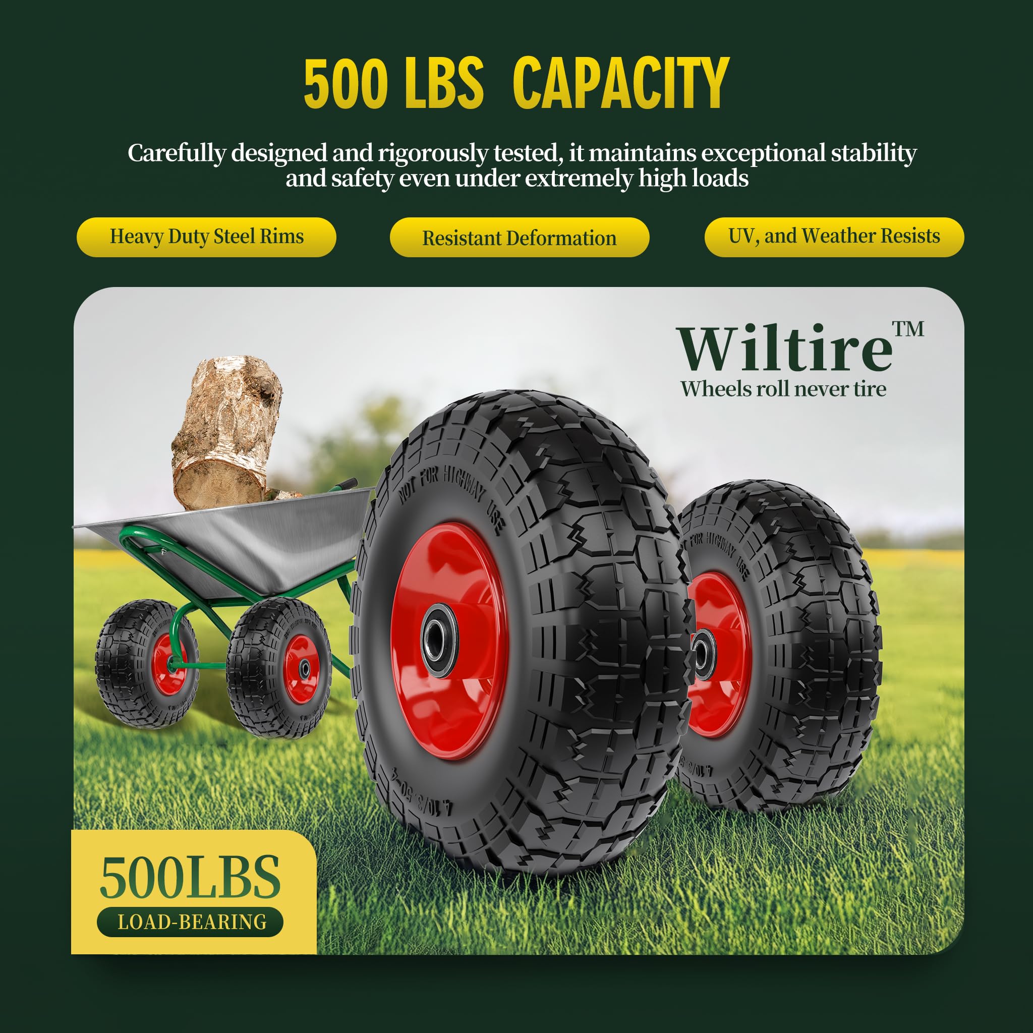 Wiltire solid replacement tire installed on a wheelbarrow
