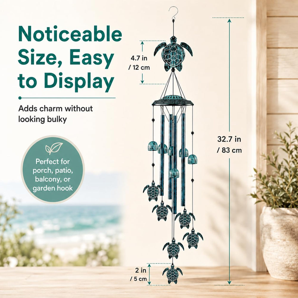 Wind chime in garden setting hanging from porch