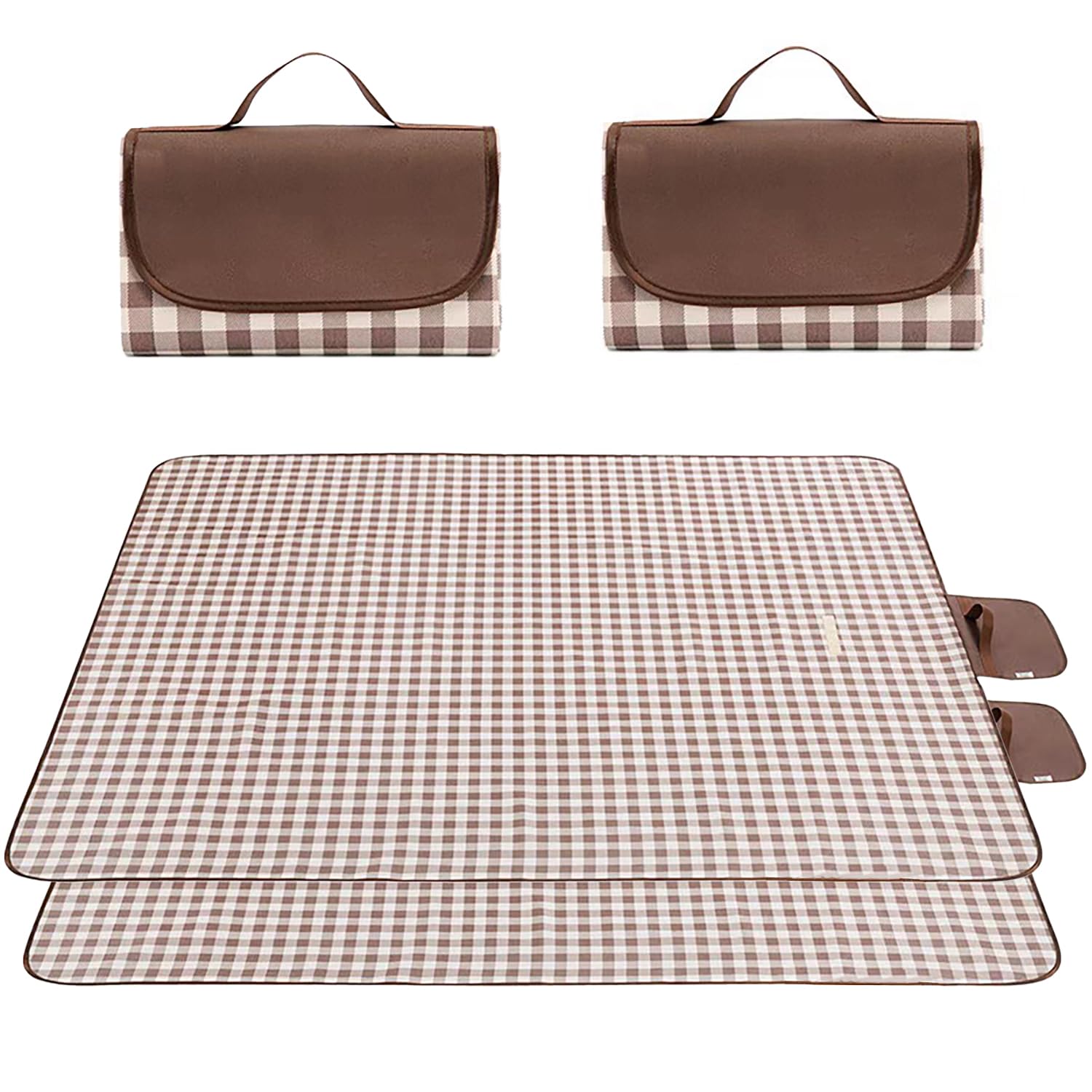 Wind Tour Waterproof Picnic Blanket Set in coffee grid pattern