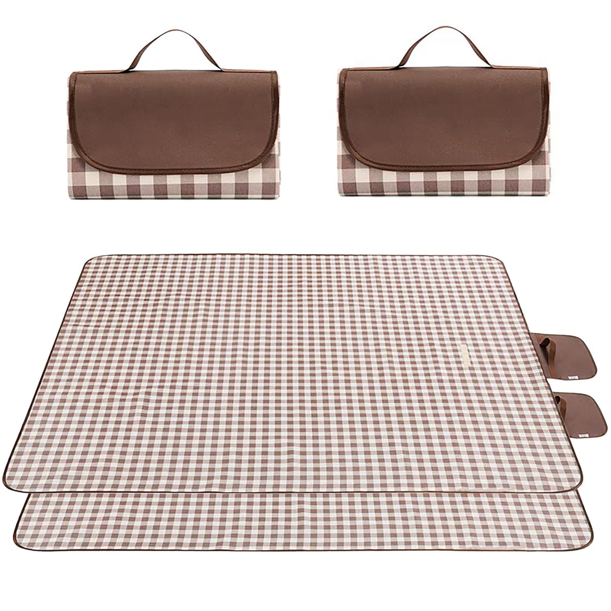 Wind Tour Waterproof Picnic Blanket Set in coffee grid pattern