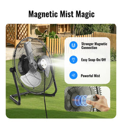Windigaga 16" Magnetic Misting Fan side view showing the metal construction